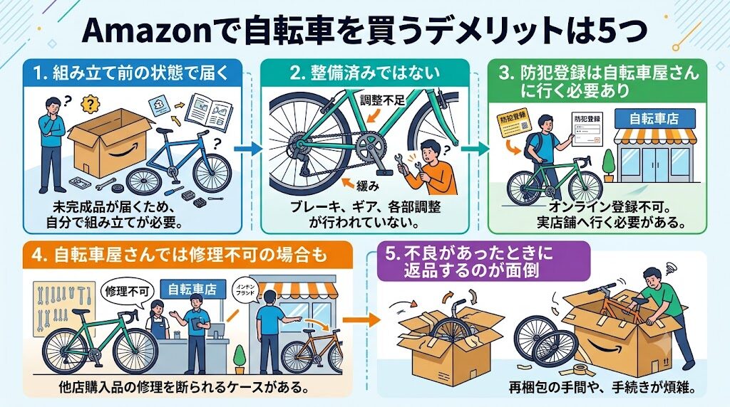 Amazonで自転車を買うデメリットは5つ
