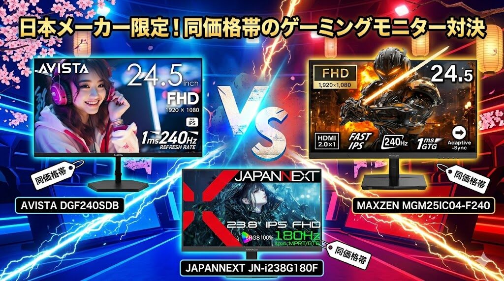 AVISTA DGF240SDBと同価格帯の日本メーカー限定ゲーミングモニター対決